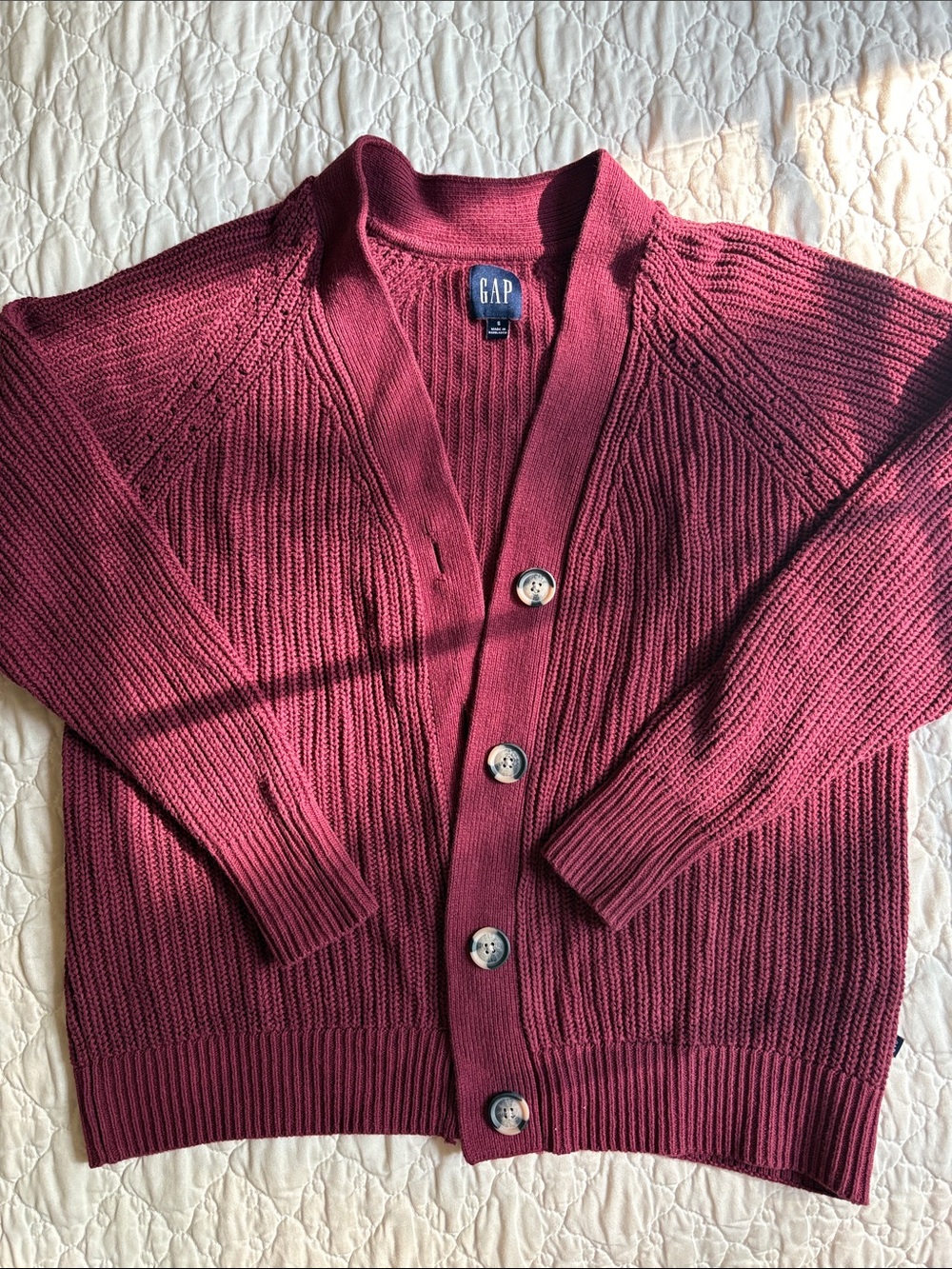 GAP women’s small, boxy burgundy cardigan
